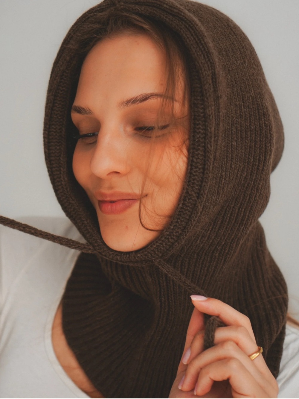 Private policy Brown Knit Balaclava Hooded beanie